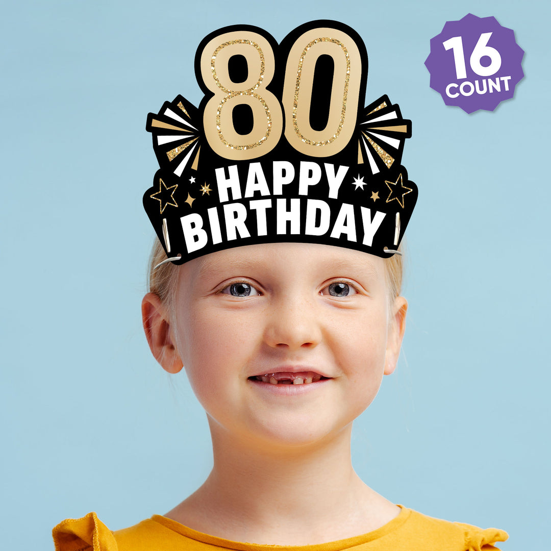 80th Birthday Paper Headbands - 16 Ct