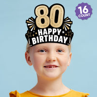 80th Birthday Paper Headbands - 16 Ct