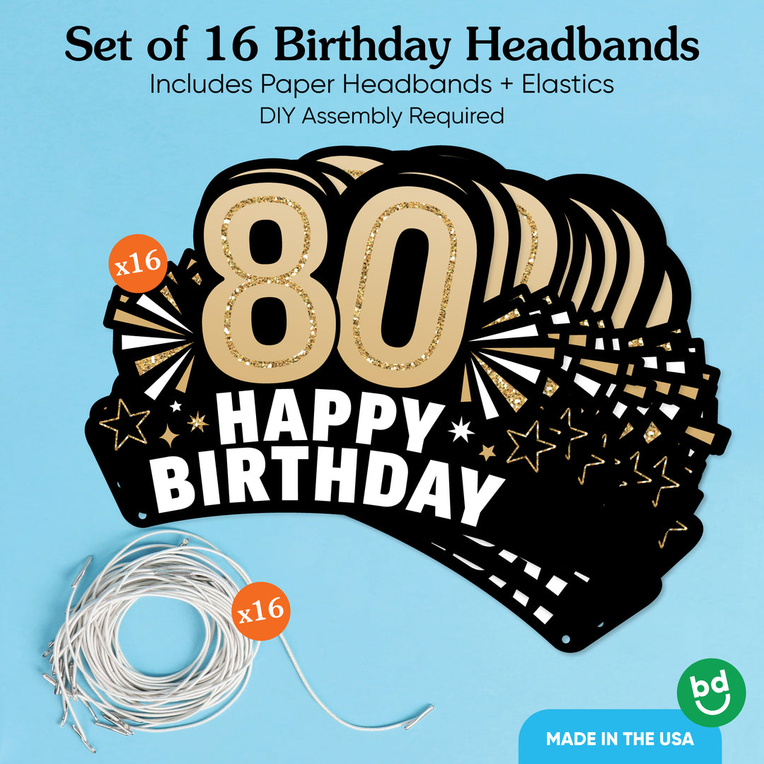 80th Birthday Paper Headbands - 16 Ct