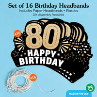 80th Birthday Paper Headbands - 16 Ct