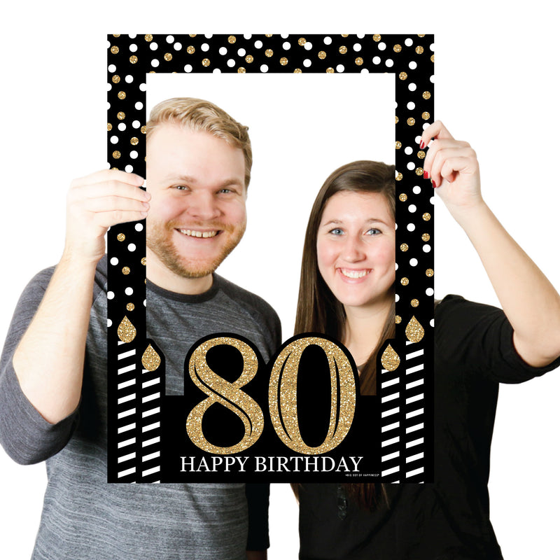 Adult 80th Birthday - Gold - Birthday Party Selfie Photo Booth Picture Frame & Props - Printed on Sturdy Material