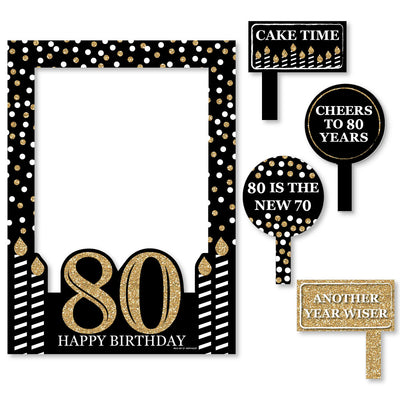 Adult 80th Birthday - Gold - Birthday Party Selfie Photo Booth Picture Frame & Props - Printed on Sturdy Material