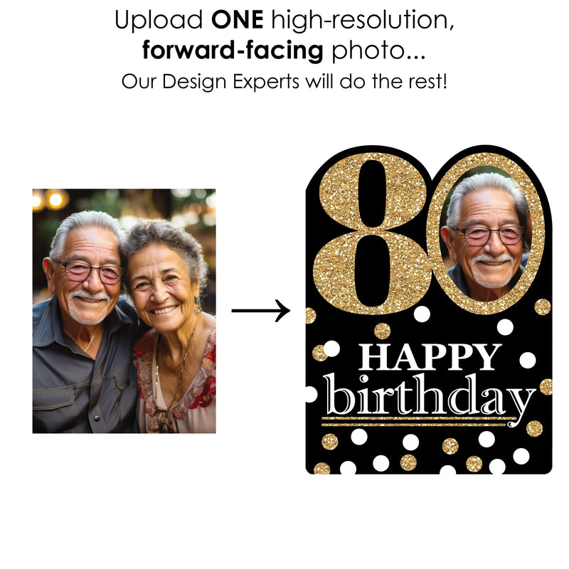 Adult 80th Birthday - Gold - Happy Birthday Giant Greeting Card - Personalized Photo Jumborific Card - 16.5 x 22 inches