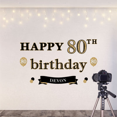 Adult 80th Birthday - Gold - Personalized Peel and Stick Birthday Party Decoration - Wall Decals Backdrop