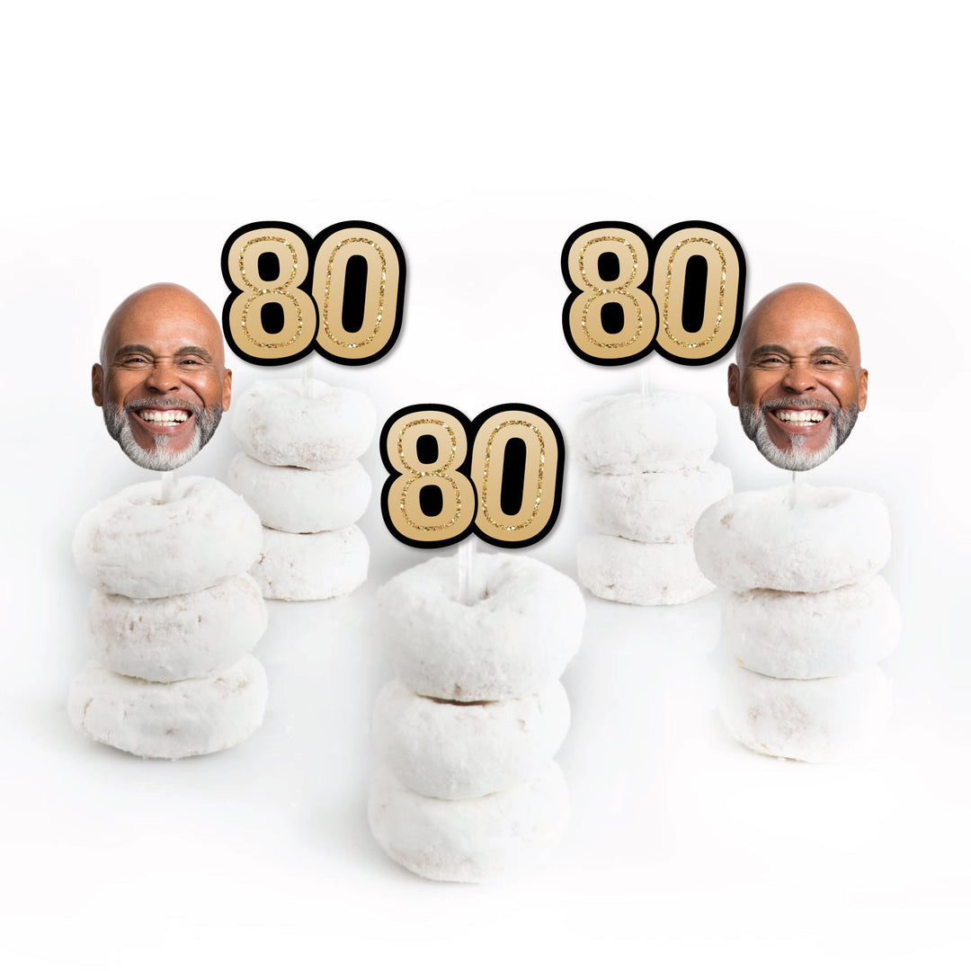 Custom Fun Face 80th Birthday Treat Picks - 24 Ct