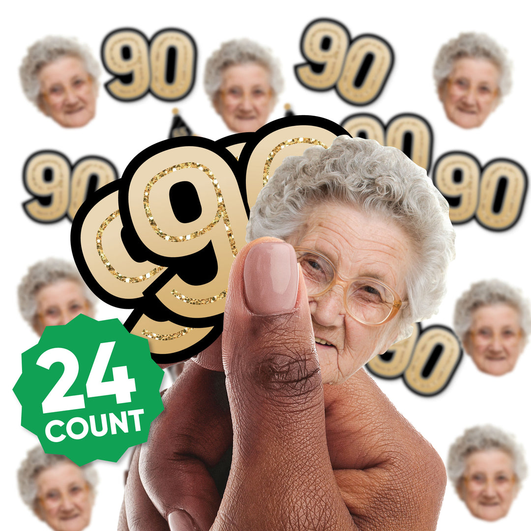 90th birthday mini face and number shapes shown in hand