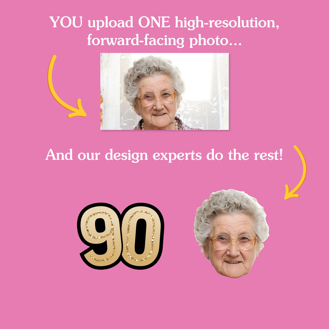 90th birthday face cutouts personalized from one photo upload