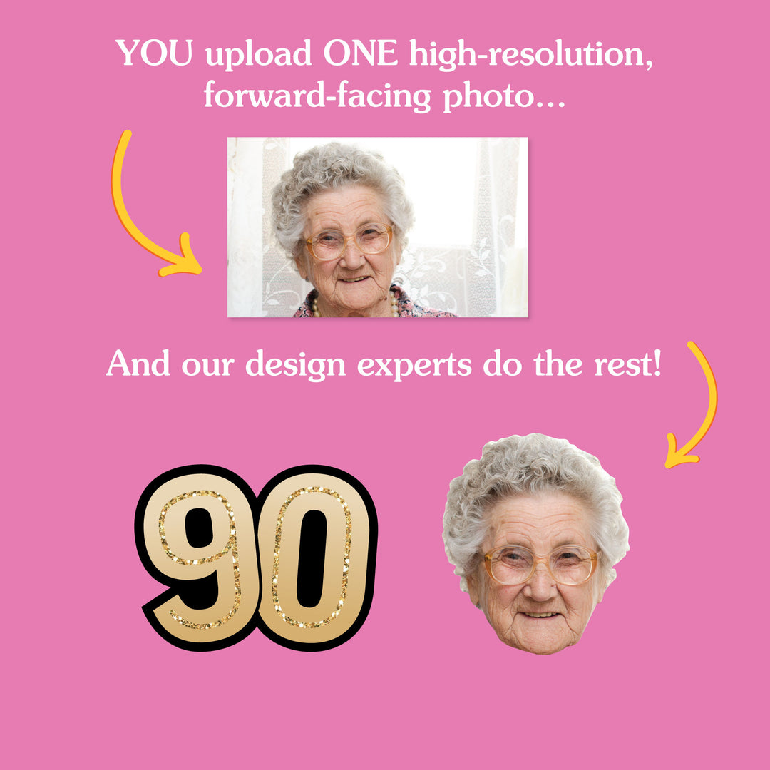 Personalized 90th birthday face decorations from one photo upload