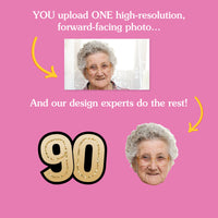 Personalized 90th birthday face decorations from one photo upload