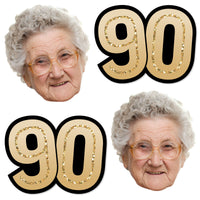 Custom 90th birthday fun face and number cutout set