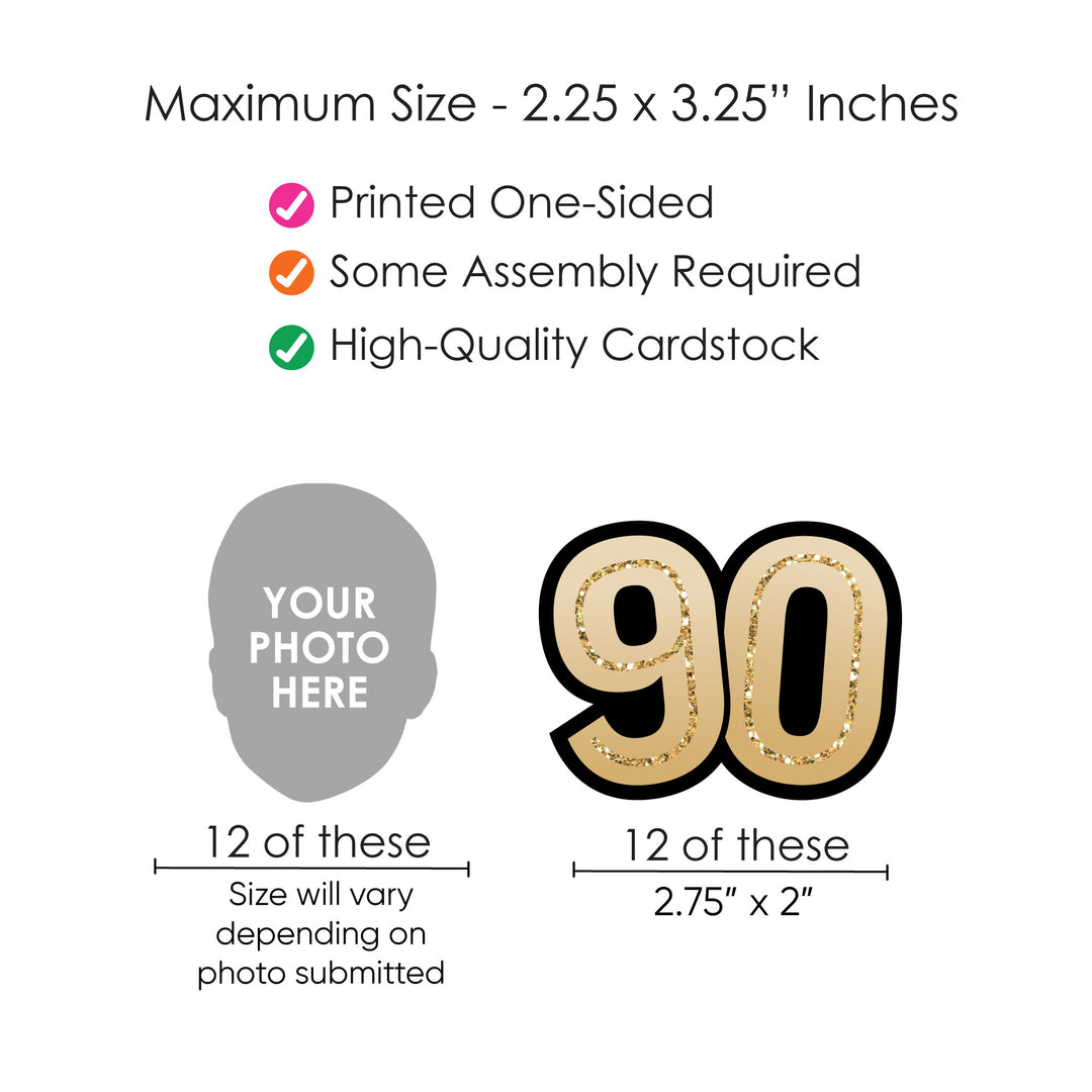 90th birthday straw topper dimensions and cardstock material detail image