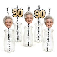 Custom 90th birthday fun face straw decoration set