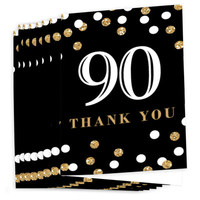 Adult 90th Birthday - Gold - Birthday Party Thank You Cards - 8 ct