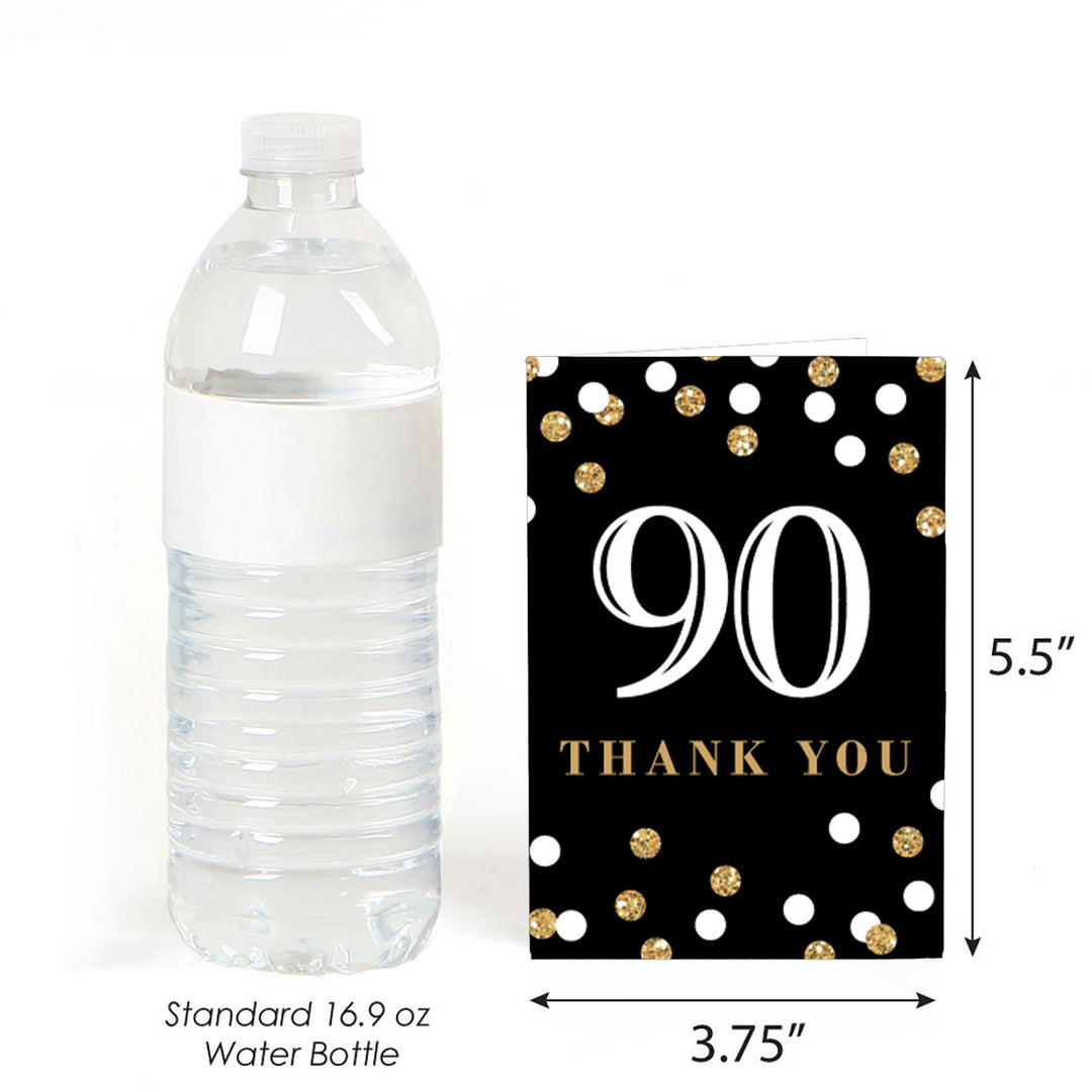 Adult 90th Birthday - Gold - Birthday Party Thank You Cards - 8 ct