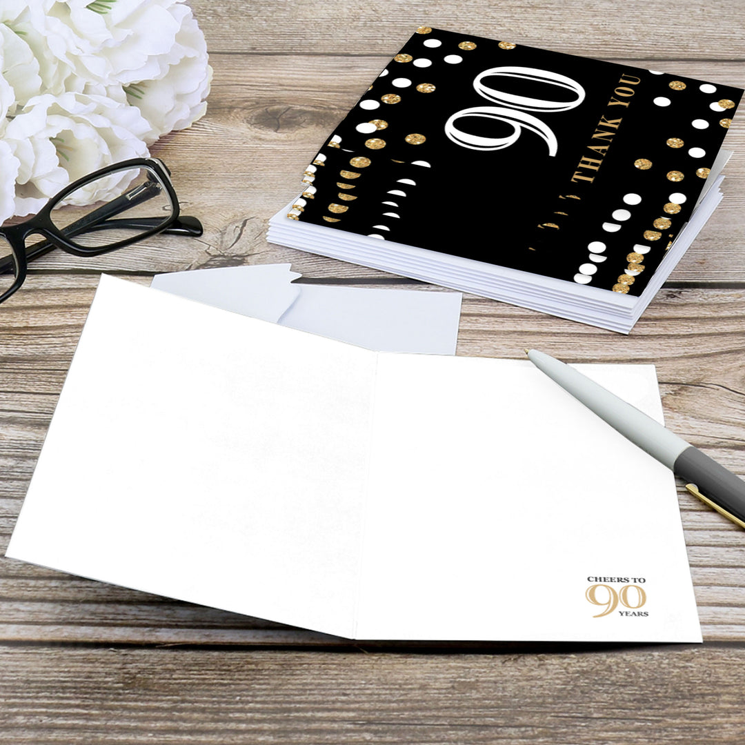 Adult 90th Birthday - Gold - Birthday Party Thank You Cards - 8 ct