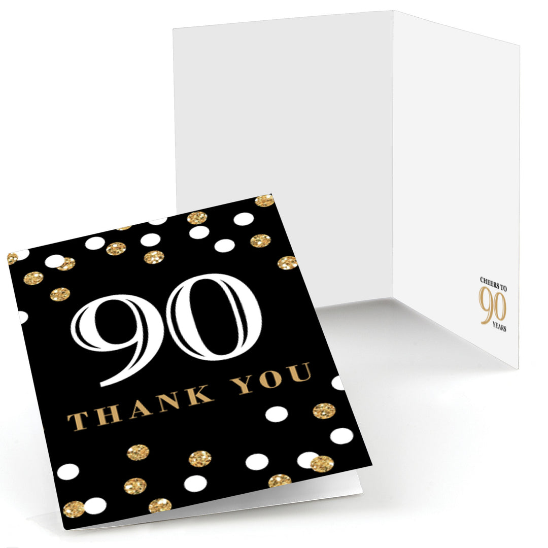 Adult 90th Birthday - Gold - Birthday Party Thank You Cards - 8 ct