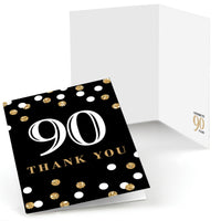 Adult 90th Birthday - Gold - Birthday Party Thank You Cards - 8 ct