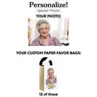Custom Photo 90th Birthday Paper Favor Bags - 12 Ct