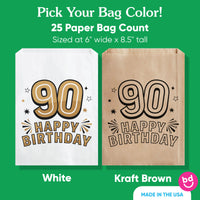 Paper Treat Bags - 90th Birthday - 25 Ct