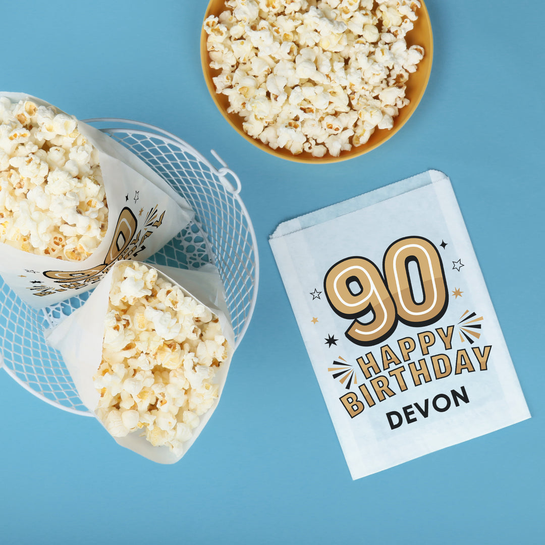 Custom Text Paper Treat Bags - 90th Birthday