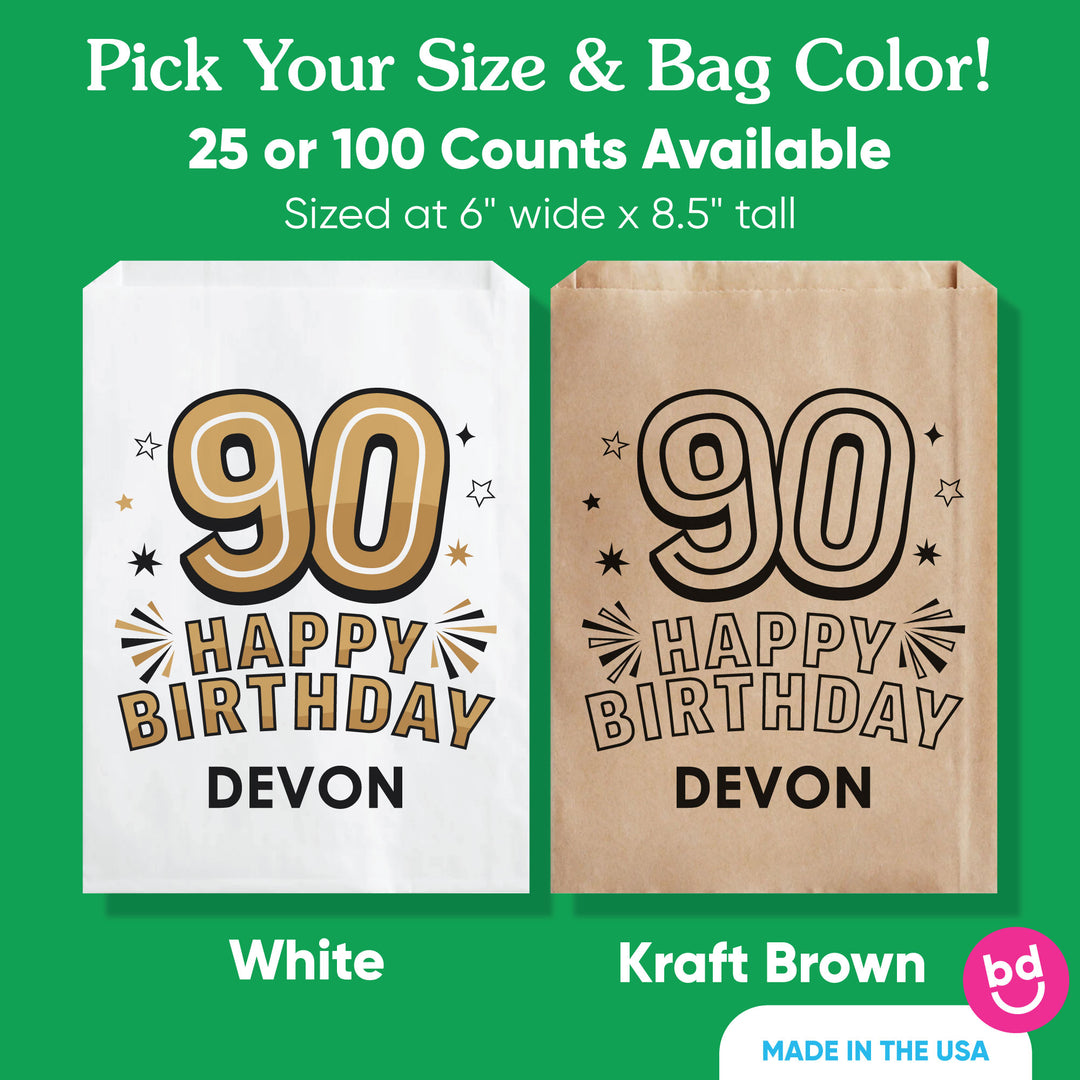 Custom Text Paper Treat Bags - 90th Birthday