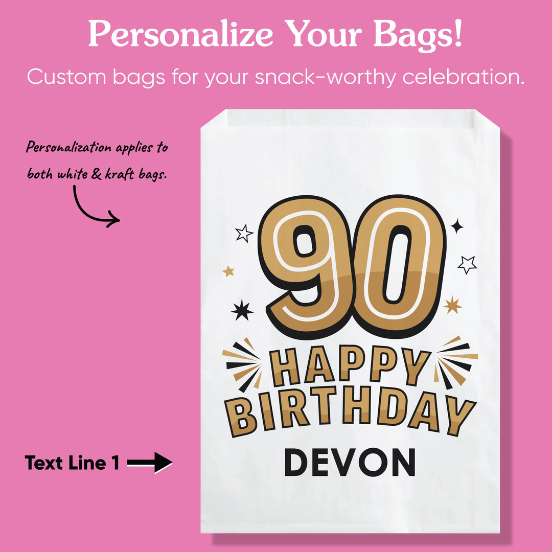 Custom Text Paper Treat Bags - 90th Birthday