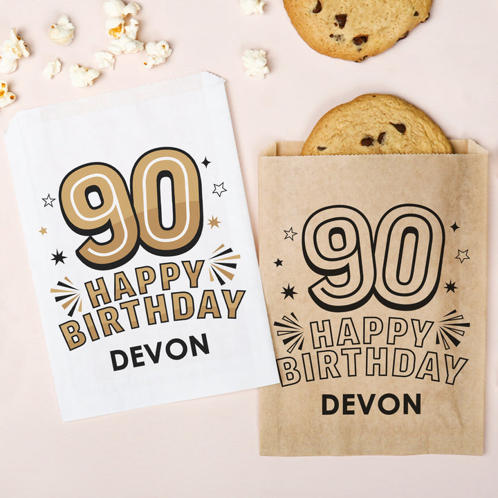 Custom Text Paper Treat Bags - 90th Birthday