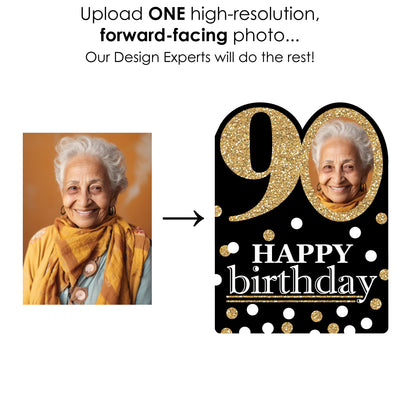 Adult 90th Birthday - Gold - Happy Birthday Giant Greeting Card - Personalized Photo Jumborific Card - 16.5 x 22 inches