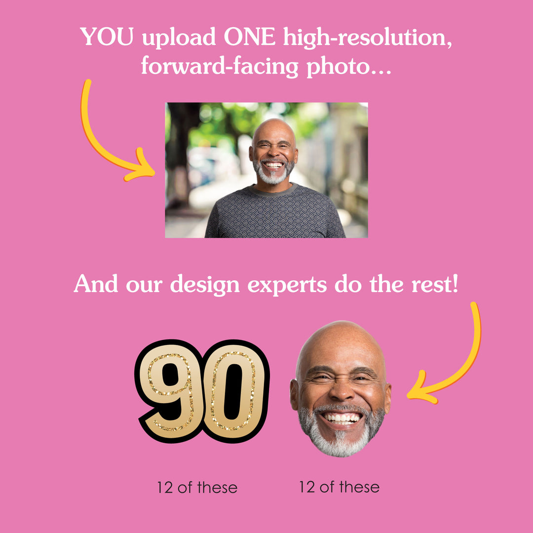 Custom Fun Face 90th Birthday Treat Picks - 24 Ct