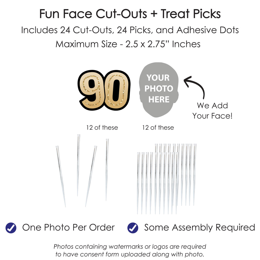 Custom Fun Face 90th Birthday Treat Picks - 24 Ct
