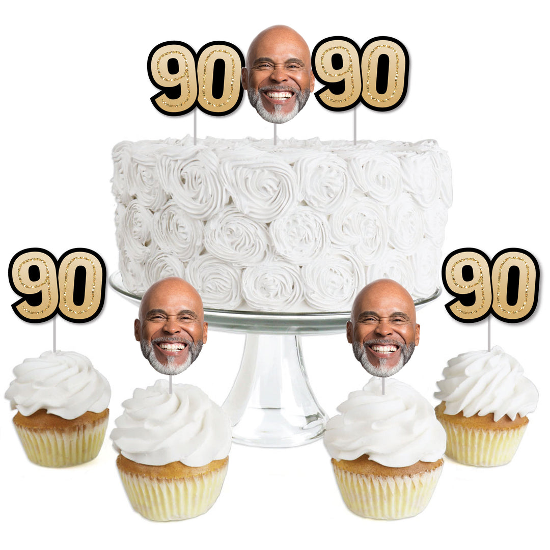 Custom Fun Face 90th Birthday Treat Picks - 24 Ct