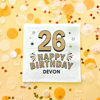 Custom Text Napkins - Black & Gold Birthday