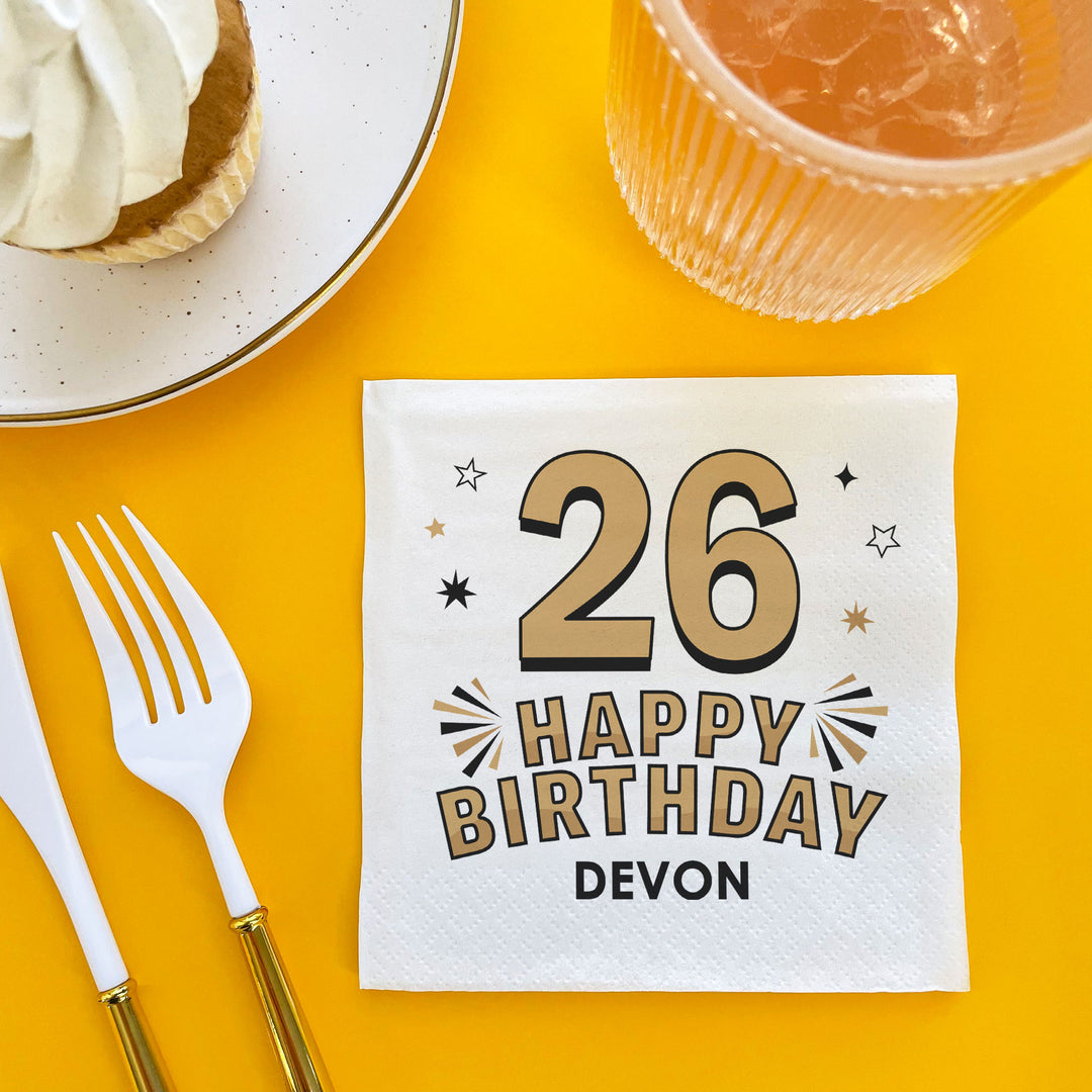 Custom Text Napkins - Black & Gold Birthday
