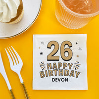 Custom Text Napkins - Black & Gold Birthday