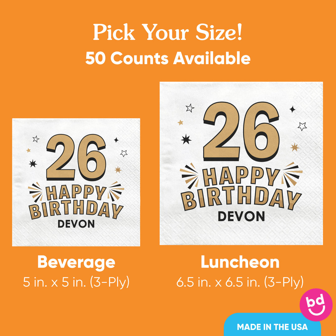 Custom Text Napkins - Black & Gold Birthday