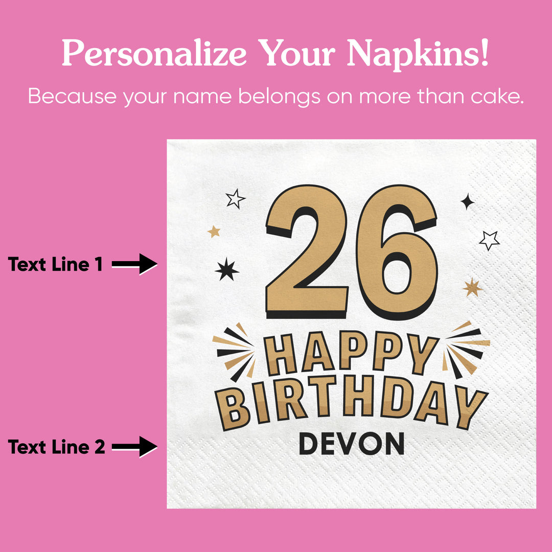 Custom Text Napkins - Black & Gold Birthday