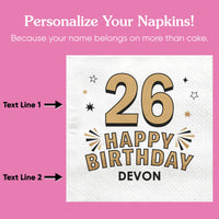 Custom Text Napkins - Black & Gold Birthday