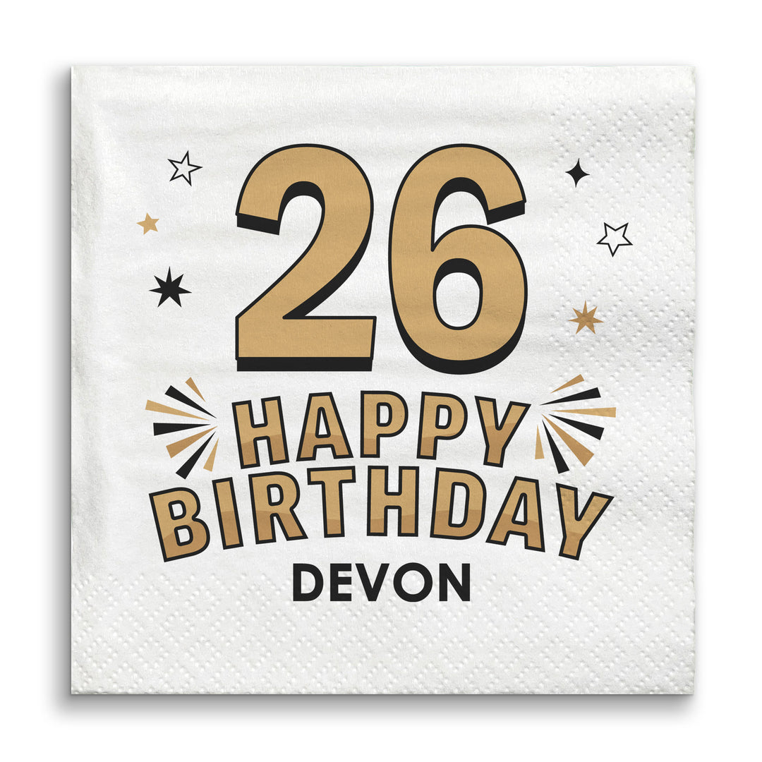 Custom Text Napkins - Black & Gold Birthday