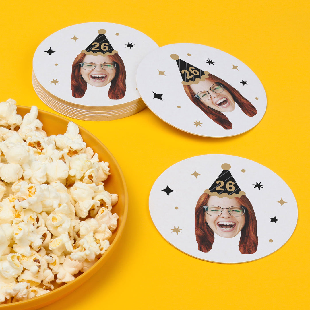 Custom Face Coasters - Black & Gold Birthday