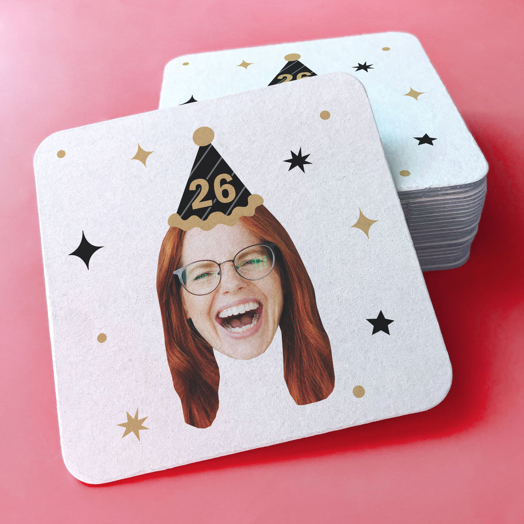Custom Face Coasters - Black & Gold Birthday