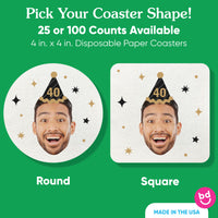 Custom Face Coasters - Black & Gold Birthday