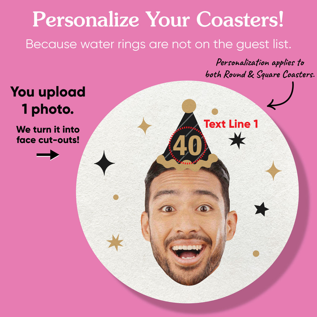 Custom Face Coasters - Black & Gold Birthday