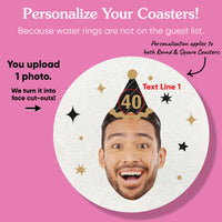 Custom Face Coasters - Black & Gold Birthday