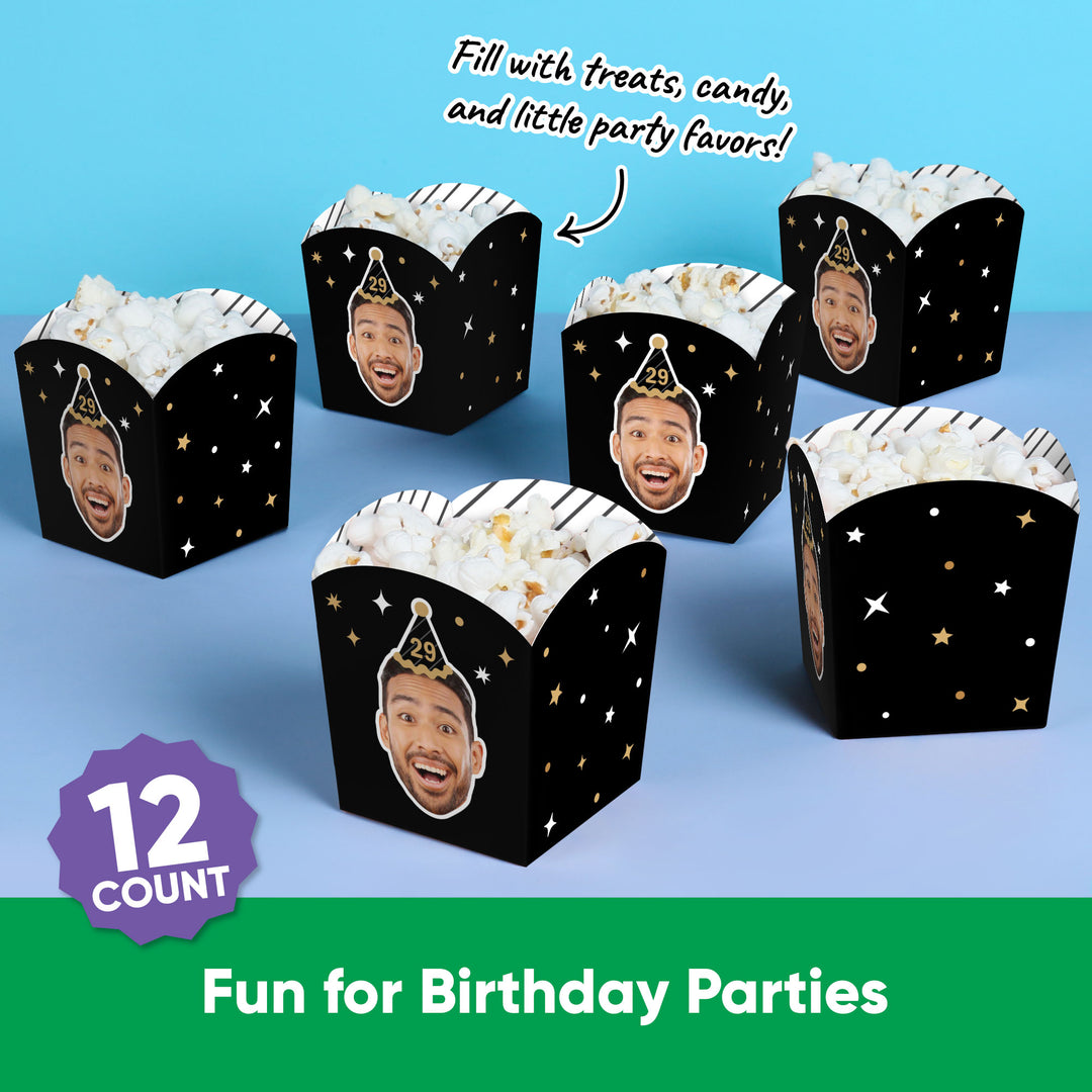 Custom Face Happy Birthday Hat Treat Boxes - 12 Ct
