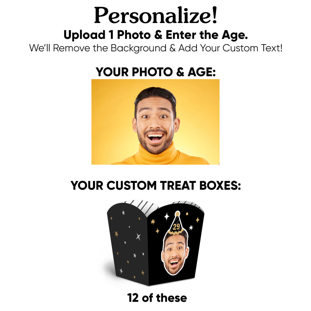 Custom Face Happy Birthday Hat Treat Boxes - 12 Ct