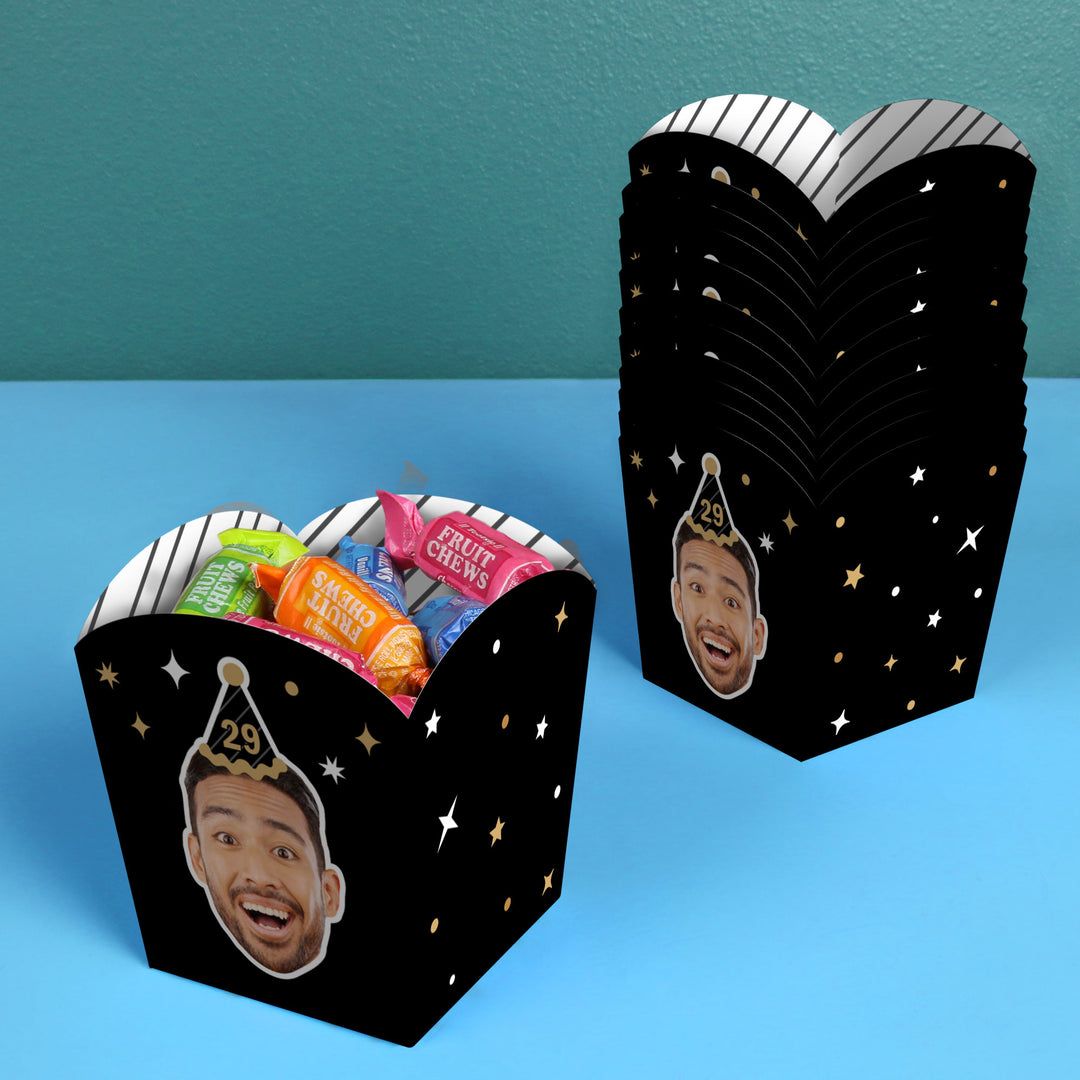 Custom Face Happy Birthday Hat Treat Boxes - 12 Ct