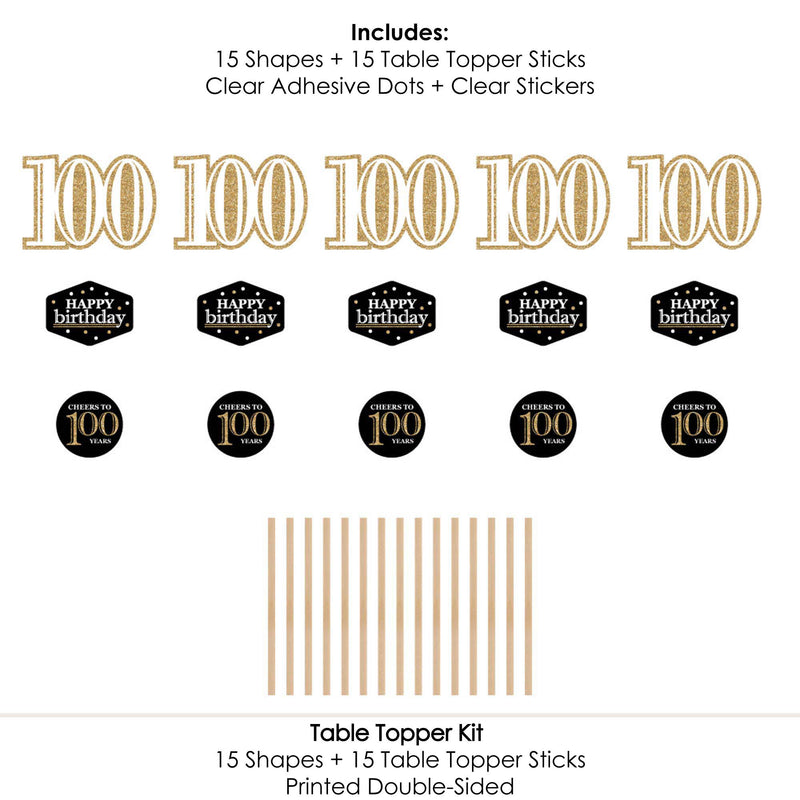 Adult 100th Birthday - Gold - Birthday Party Centerpiece Sticks - Table Toppers - Set of 15