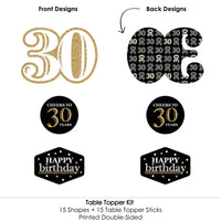 Adult 30th Birthday - Gold - Birthday Party Centerpiece Sticks - Table Toppers - Set of 15