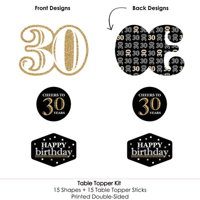 Adult 30th Birthday - Gold - Birthday Party Centerpiece Sticks - Table Toppers - Set of 15