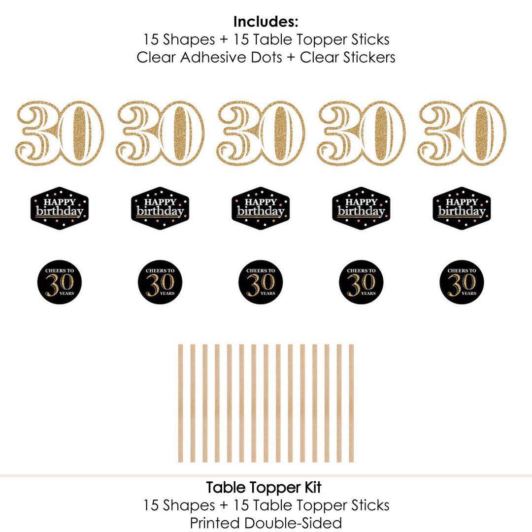 Adult 30th Birthday - Gold - Birthday Party Centerpiece Sticks - Table Toppers - Set of 15